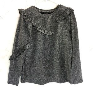 NWOT trouve silver black metallic ruffle sweater